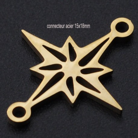 2 connecteurs acier or étoile du nord 15x18mm