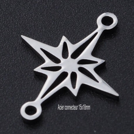 2 connecteurs acier  étoile du nord 15x18mm