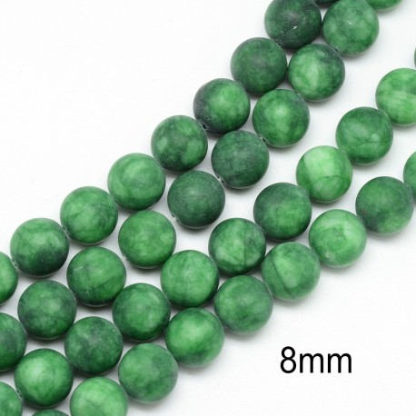 10 perles jade rondes givrées vert forêt 8mm