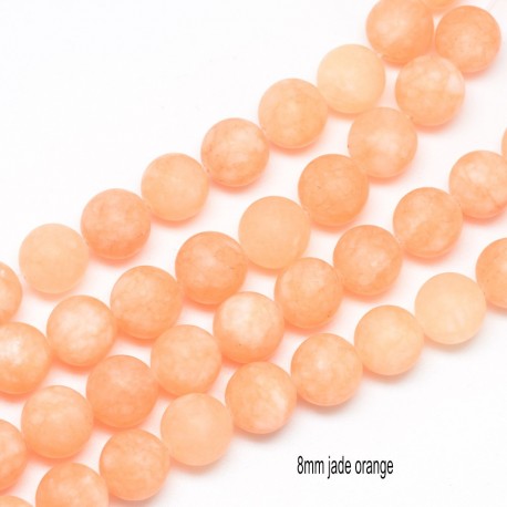 10 perles jade naturelle givrées orange 8mm