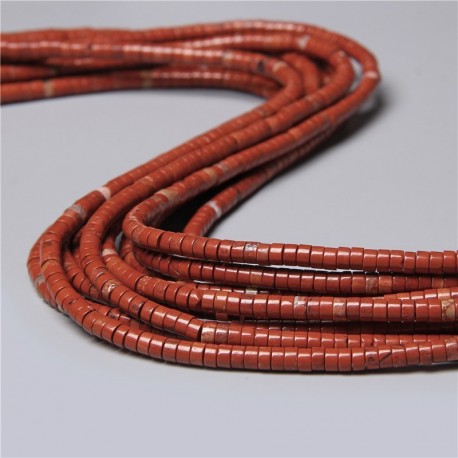 20 perles naturelles Heishi jaspe rouge  non teint 4x2mm