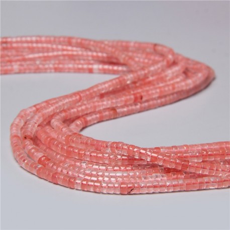 20 perles naturelles Heishi quartz cerise non teint 4x2mm