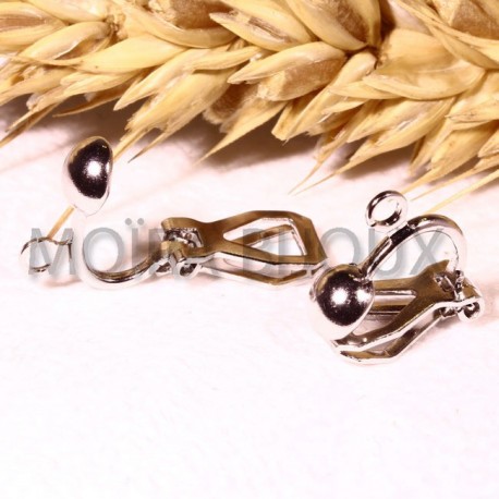4 boucles d'oreilles laiton clip couleur platine  13mm