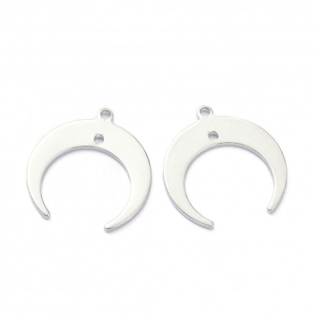 2 pendentifs croissant de lune laiton plaqué argent 18x19mm