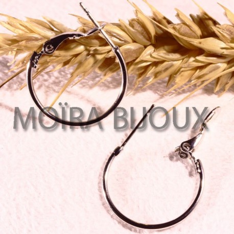 1 paire créoles laiton couleur platine diametre 20mm