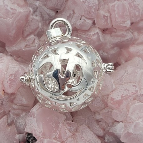 bola cage plaqué argent motif OHM 25mm
