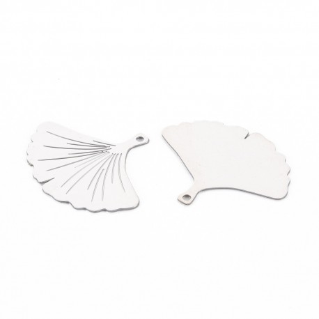 6 breloques laiton feuille gingko plaqué  platine 19x22mm