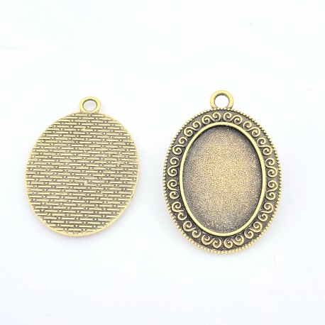 4 supports cabochon bronze ovale bordure dentelles  18X24mm
