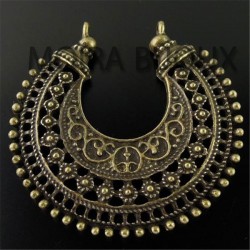 2  connecteurs demi lune pendentif  ethnique bronze 40mm