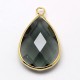 1Pendentif cristal goutte facette gris fumé serti plaque or 22x13mm