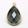 1Pendentif cristal goutte facette gris fumé serti plaque or 22x13mm