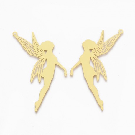 2 Estampes fées laiton plaquées or 58x30mm