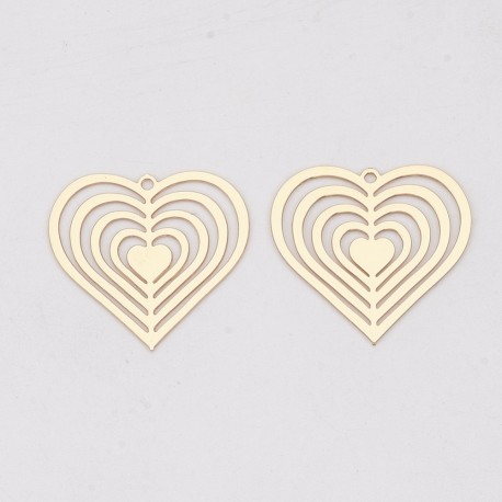 6 Estampes coeur laiton plaqué or 19.5x20mm