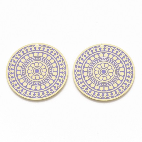 2 pendentifs rond ethnique laiton émail lilas 40mm