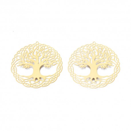1 estampe acier plaqué or 18KT découpe laser arbre de vie 40mm