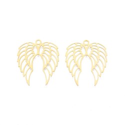2 Estampes laser cut aile d'ange acier plaqué or 40x33mm