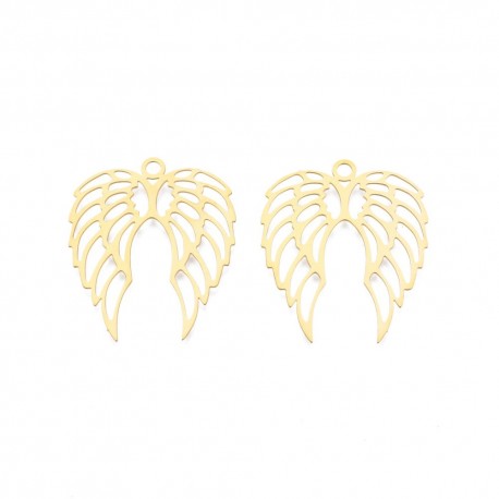 2 Estampes laser cut aile d'ange acier plaqué or 40x33mm