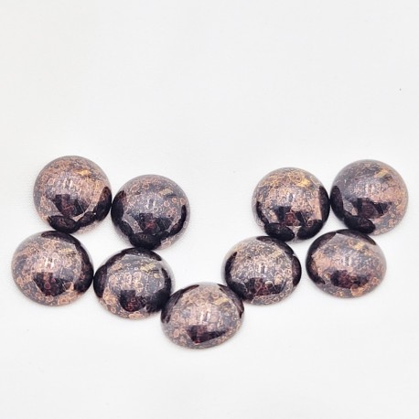 2 cabochons verre boheme 14mm mordoré noir