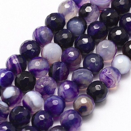 10 perles agates enrubannées facettes prune 6mm