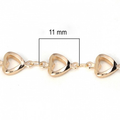 1M chaine coeur cuivre plaqué or 11mm