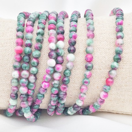 20 perles de pierres naturelles jade 4mm vert/rose