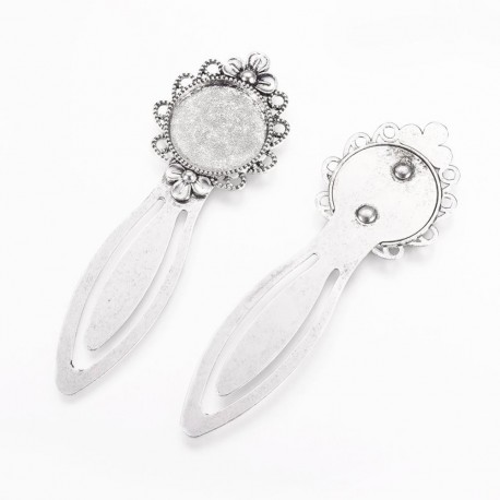 2 supports marque page cabochon fleur argenté 20mm +verre 20mm