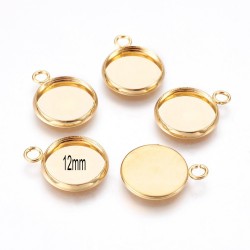 6 pendentifs cabochon ovale acier or 12mm