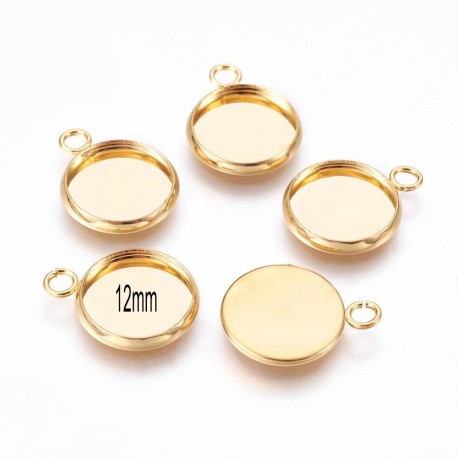 6 pendentifs cabochon ovale acier or 12mm