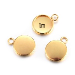 6 pendentifs cabochon ovale acier or 10mm