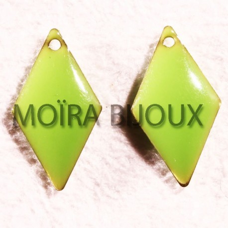 4 sequins losange émaillés vert pomme laiton 11x9mm