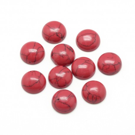 2 cabochons  pierre howlite rouge veiné  12mm