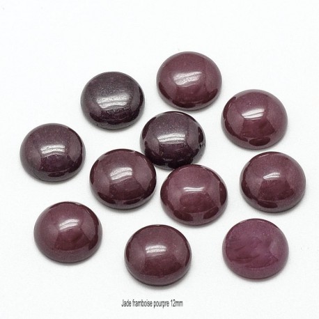 2 Cabochons rond fond plat jade framboise pourpre 12mm