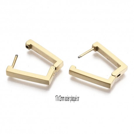 1 paire créole rectangle "huggie" acier plaqué or 18KT