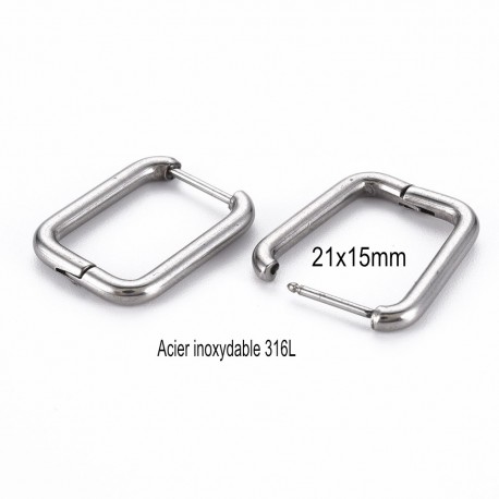 1 paire créole rectangle "huggie" acier inoxydable 316