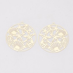 2 estampes rondes coquillage et crustacés acier plaqué or 40mm