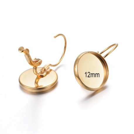 1 paire boucle d'oreille support cabochon acier or 12mm