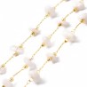 20cm chaine de perles forcat acier doré  et pierre de  lune chips