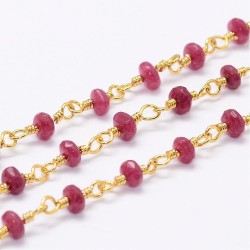 20cm chaine soudée laiton plaqué or et pierre de  grenat facette 4mm