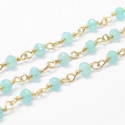 20cm chaine soudée laiton plaqué or et pierre d'amazonite  facette 4mm