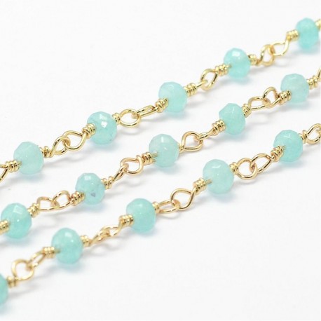 20cm chaine soudée laiton plaqué or et pierre d'amazonite  facette 4mm