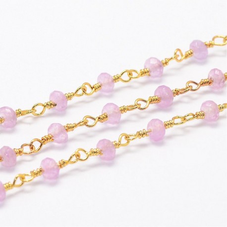 20cm chaine soudée laiton plaqué or et pierre de jade lilas  facette 4mm