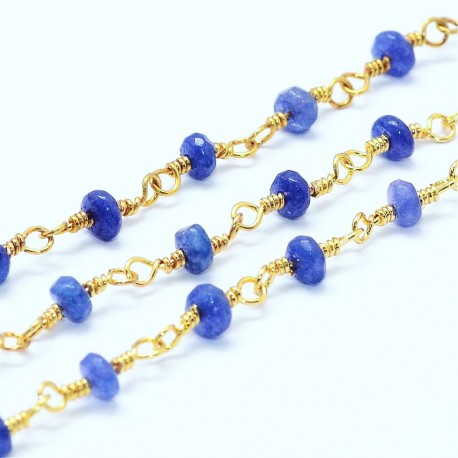 20cm chaine soudée laiton plaqué or et pierre d'azurite bleu  facette 4mm