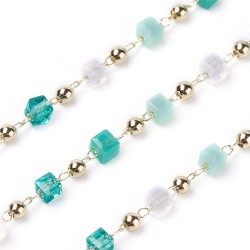 20cm chaine de perles soudée laiton plaqué or pierre cube 2.5mm
