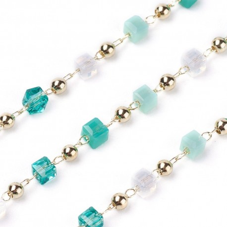 20cm chaine de perles soudée laiton plaqué or pierre cube 2.5mm