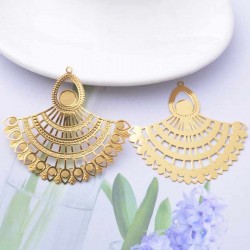 2 estampes laiton plaqué or 18kt éventail filigrane  50x45mm