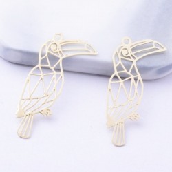 4 estampes laiton plaqué or 18kt perroquet 25x20mm