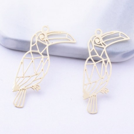 4 estampes laiton plaqué or 18kt perroquet 25x20mm