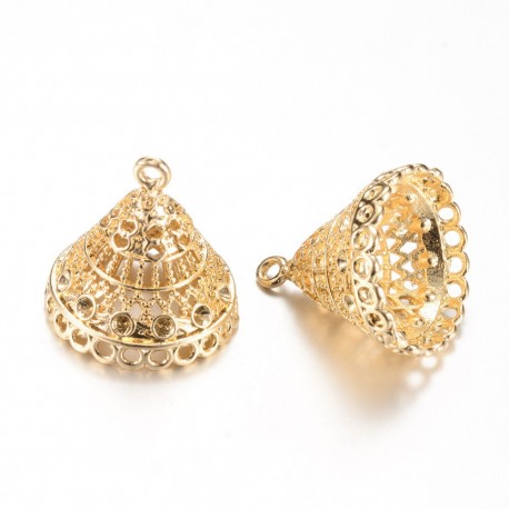 2 Pcs calottes tribal Indien "JHUMKA JHUMKI" arabesque 25x25mm