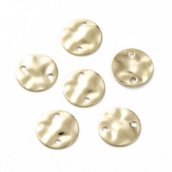 10 sequins connecteur rond laiton plaqué or froissé 8mm
