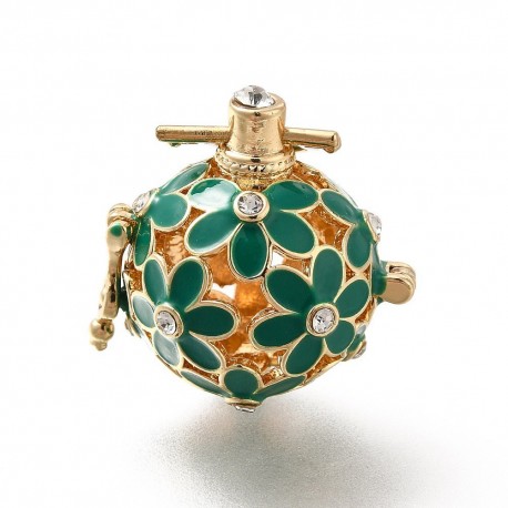 1 bola cage et bola musicale  émaillé fleur verte  34mm